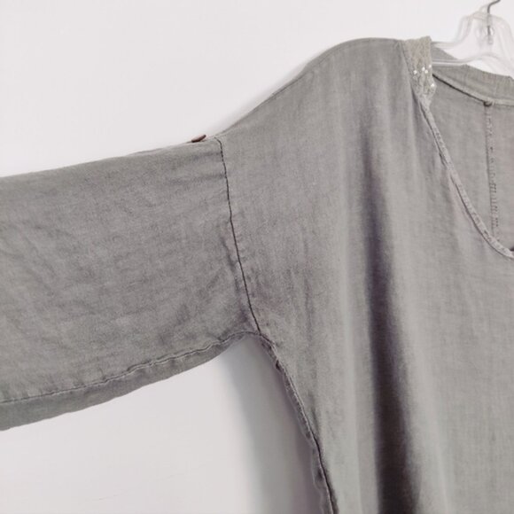 Womens Oversized Green Linen Tunic with Sequin Pocket - Made in Italy - Picture 3 of 5